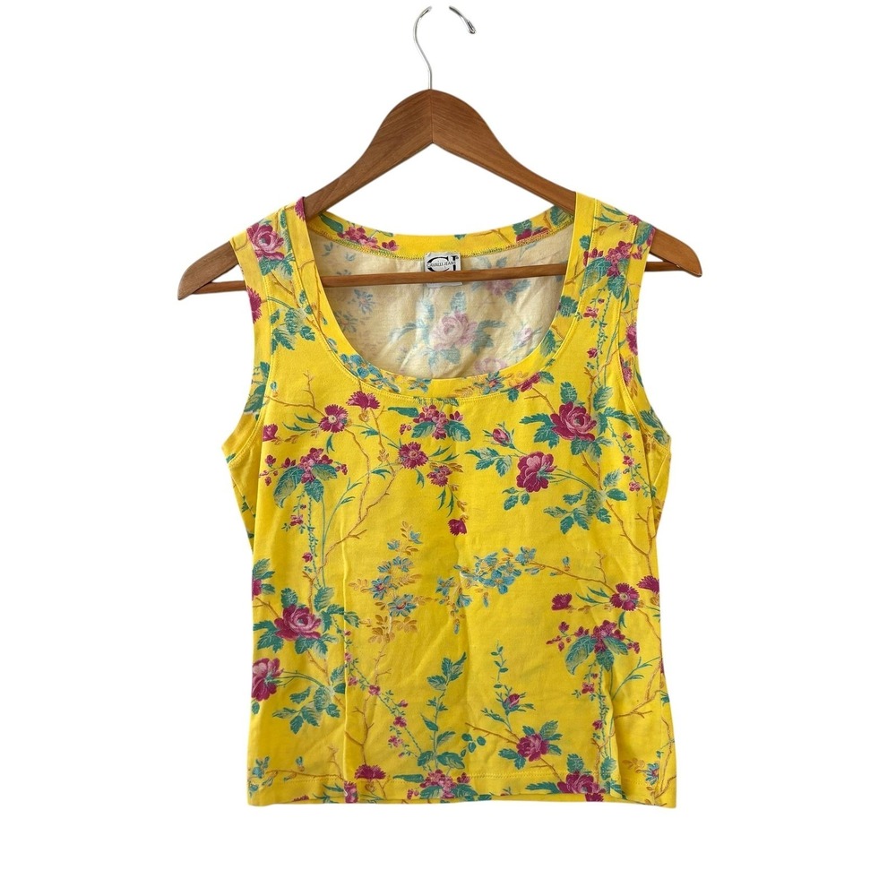 Vintage Roberto‎ Cavalli Jeans Y2K Floral Tank Top Womens S Yellow Peony Italy